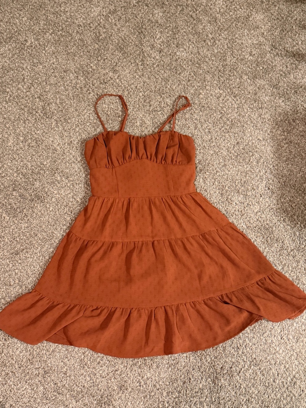 Rust Tiered Spaghetti-Strap Dress Size Small